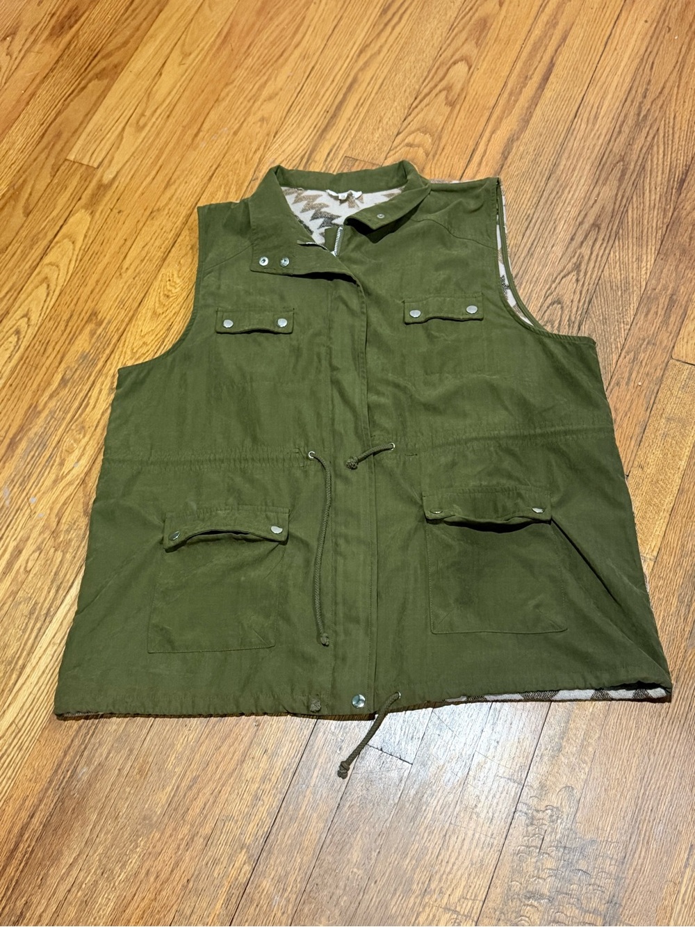 Entro Olive Green Utility Vest Jacket with Geometric Aztec Back Size 2X